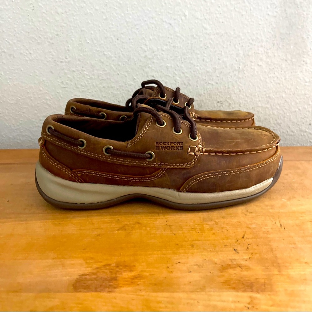 Rockport Works Sailing Club Three Eye Tie Steel Toe Work Boat Shoe, Men's 5.5